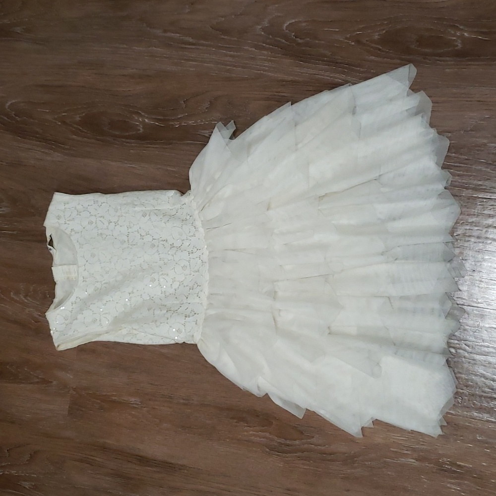 (11-12Y) H&M Youth Girl's Off White Lace Sequin Ruffle Wedding Occasion Party